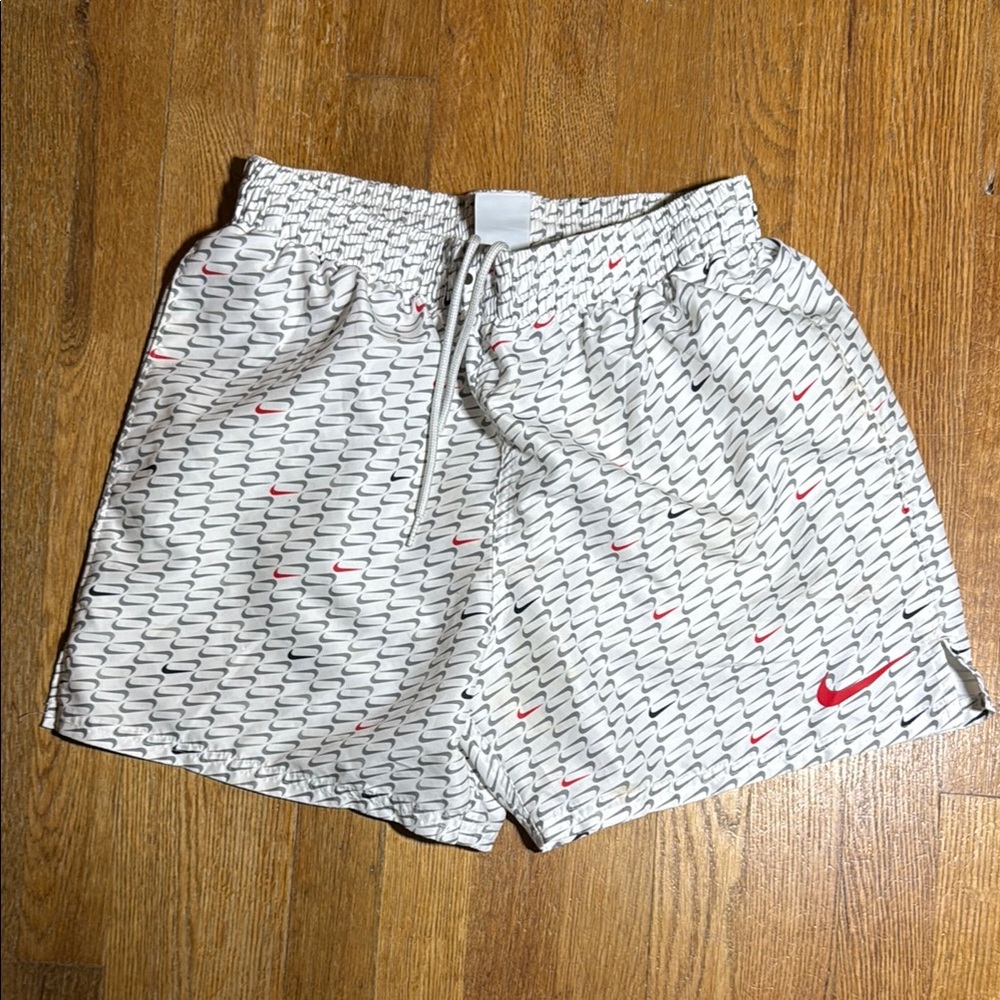 Nike White and Red Graphic Shorts